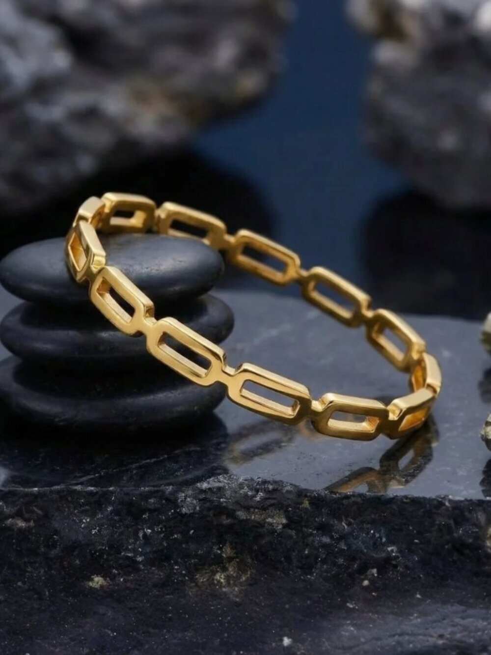 18K Gold Plated Stainless Steel Minimalist Open Link Chain Bangle Bracelet Chic